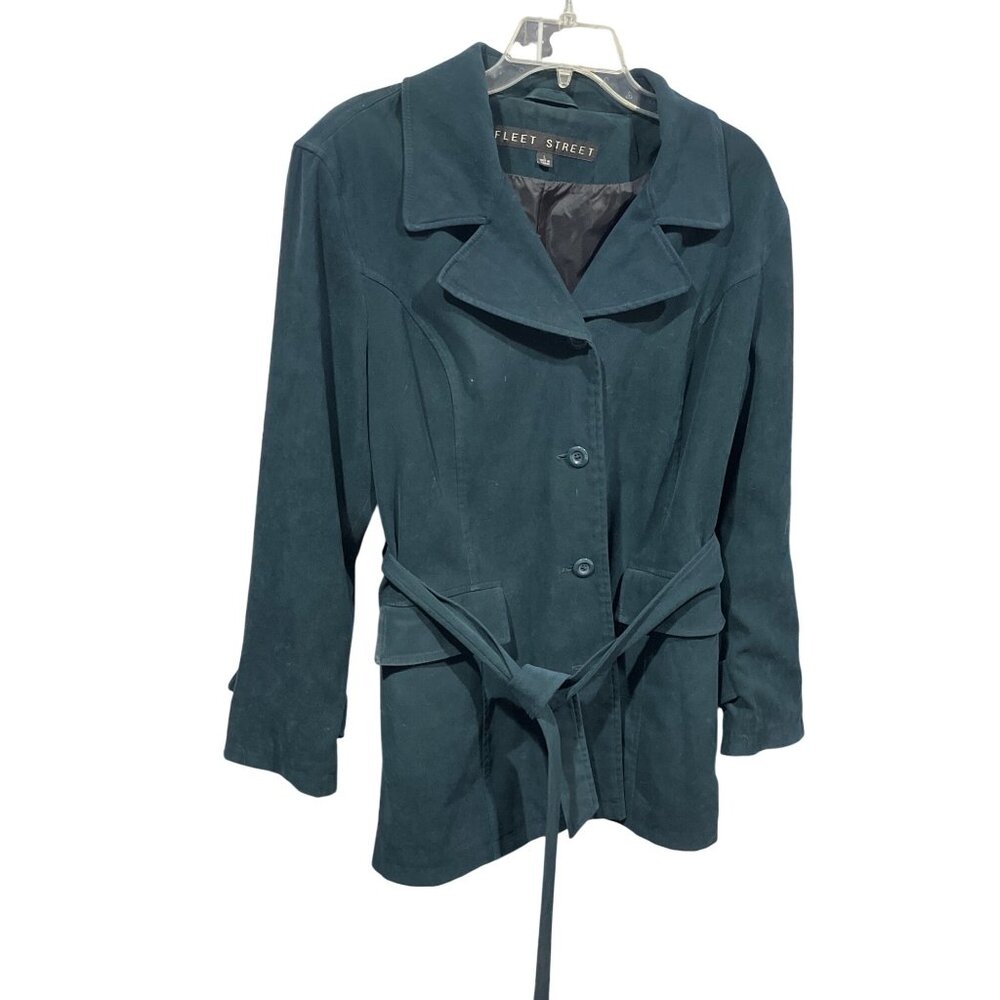 Fleet Street Womens Dark Teal Belted Trench Coat With Button Front Size Large